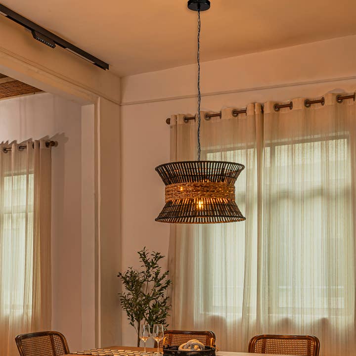 Umber 4-Light Black Rattan Coastal Nautical Chandelier for wholesale on Faire