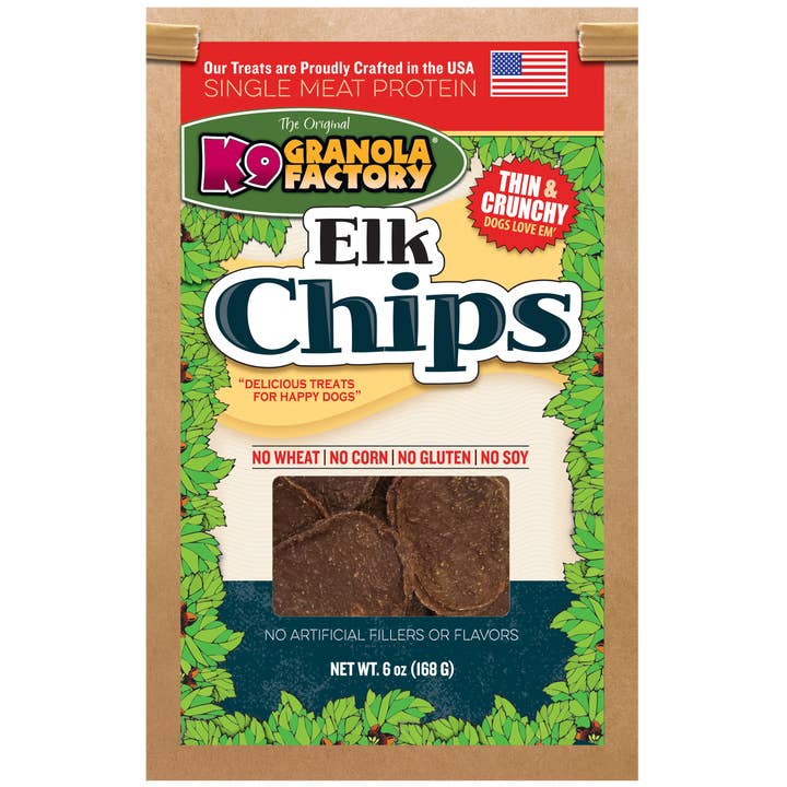 Chip Collection, Single Meat Protein Elk Chips For Dogs, 6oz for wholesale by K9 Granola Factory