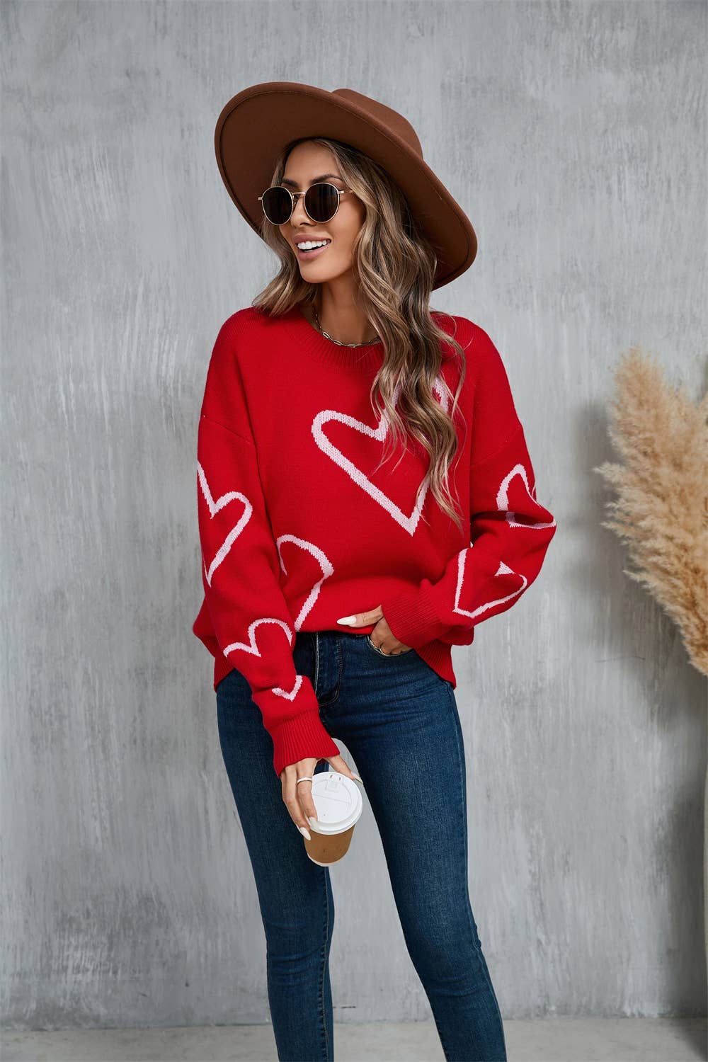 Lily Clothing - Vente Pull en maille – femme - Pull à cœur contrasté de couleur pour la Saint-Valentin13