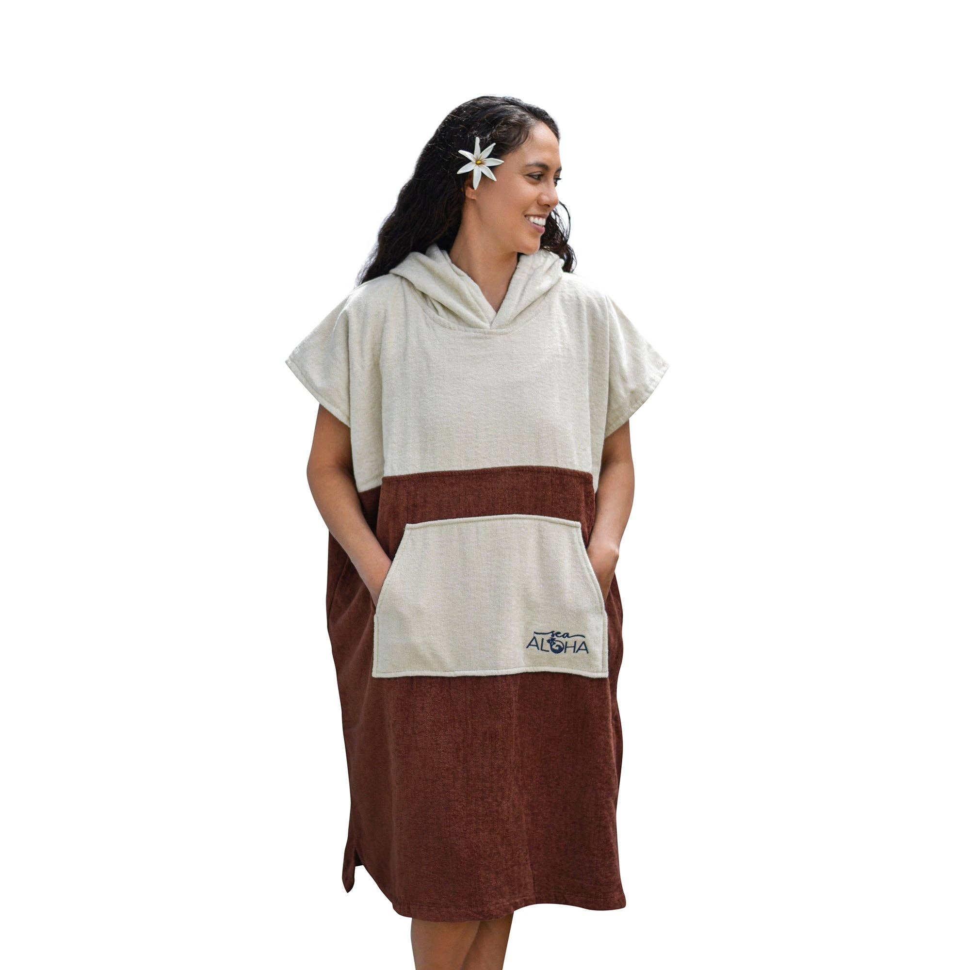 REMOVED BRAND - Wholesale Poncho - Unisex - Terry Velour Surf Poncho (Bone/Brown)0