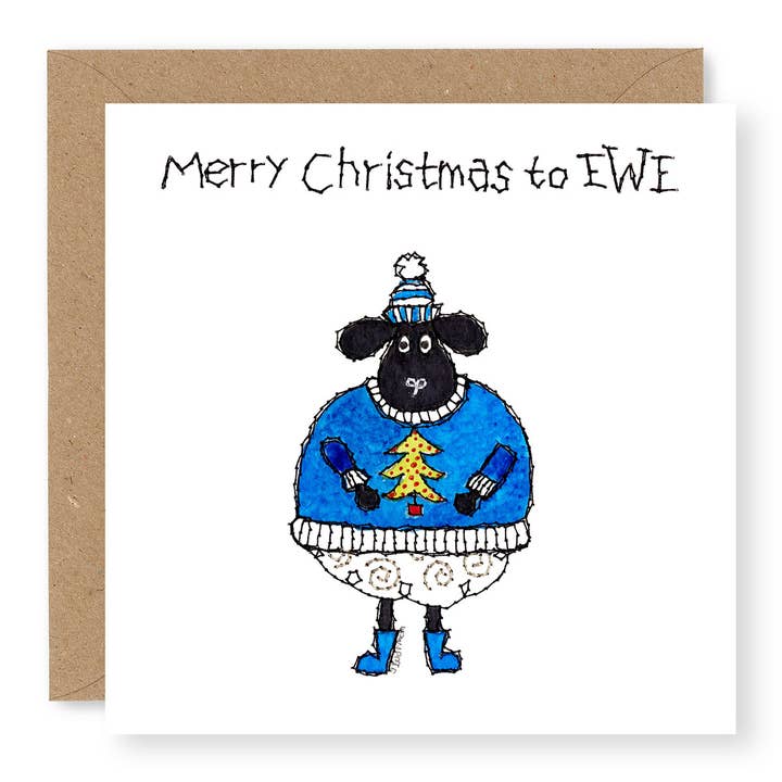 EWE Blue Xmas Jumper for wholesale by Jane Buurman Handmade (Greetings Cards)