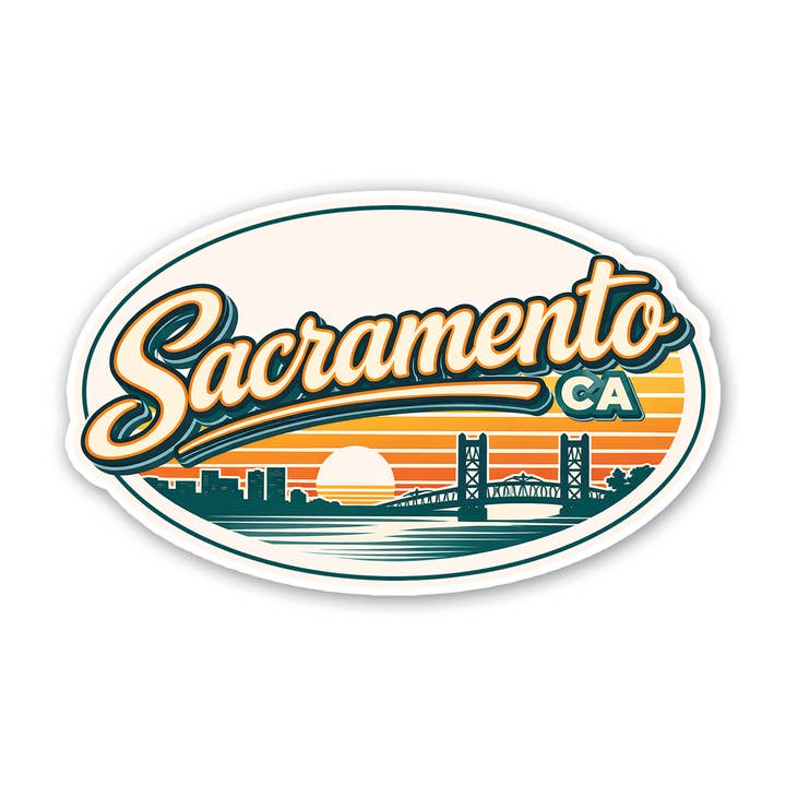 Sacramento Skyline Solnedgang - Oval klistermærke for engroshandel hos Sticker Atlas
