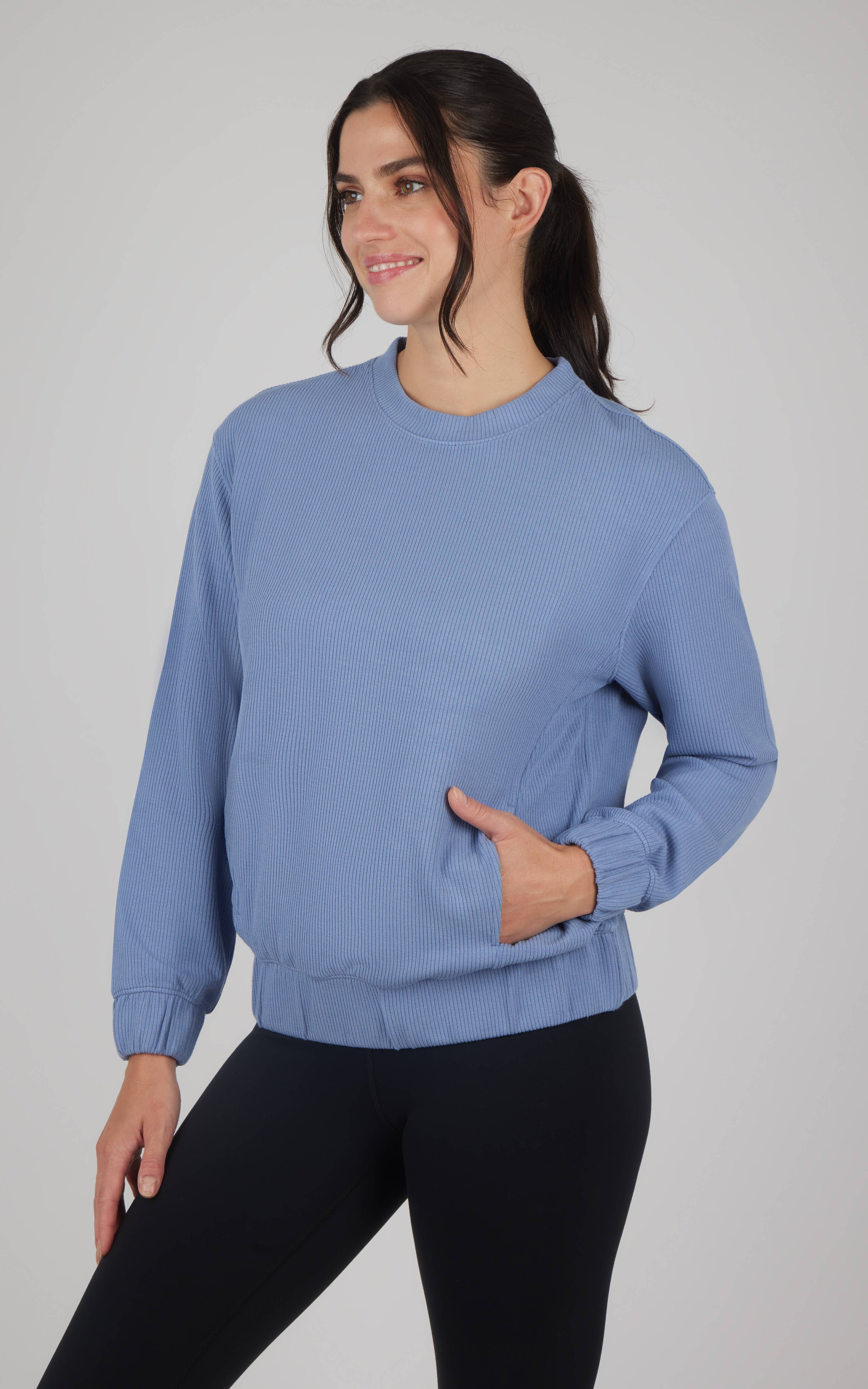 90 Degree by Reflex & Yogalicious - Wholesale Sweatshirt - Women's - Women's Scuba Rib Crew Neck Pullover with Pockets2