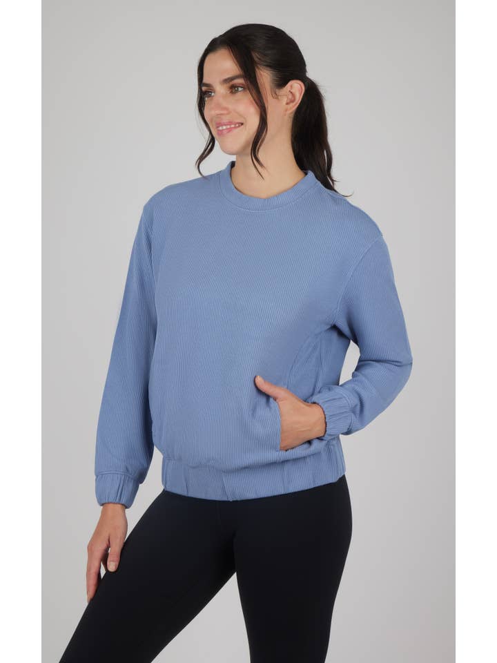 90 Degree by Reflex & Yogalicious - Wholesale Sweatshirt - Women's - Women's Scuba Rib Crew Neck Pullover with Pockets2