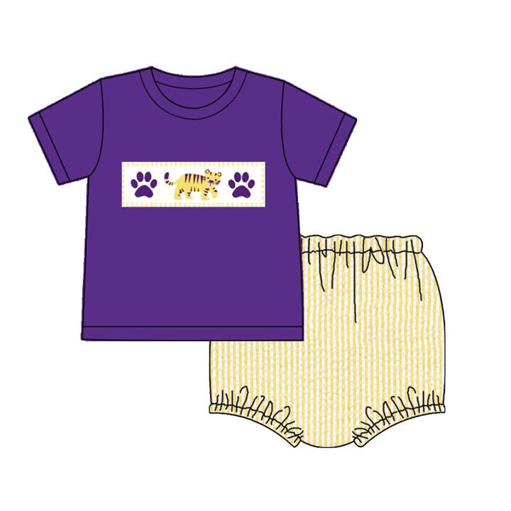 Conjunto de Fraldas para Menino Collegiate Seersucker - Purple Stripe Tiger por atacado de Little Peas