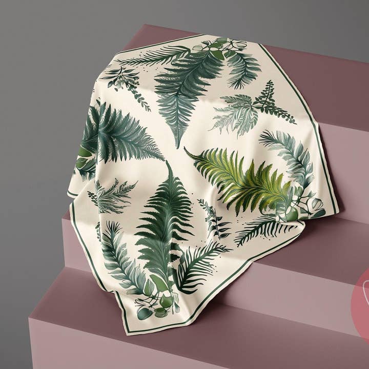 SueSilkHK - Wholesale Scarf - Women's - Vintage Hand-Drawn Fern Pattern Silk Scarf - Designer Original - Customizable Fabric and Size - Women's Scarf - Gift for Her3