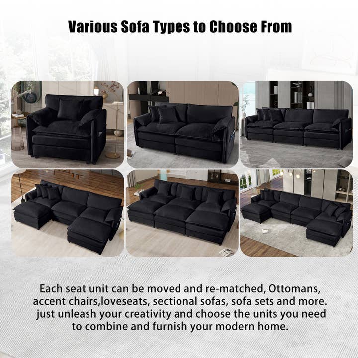 39F Inc. - Wholesale Sofa - Oversized Deep Seat Sectional Cloud Sofa Sleeper, Black 20