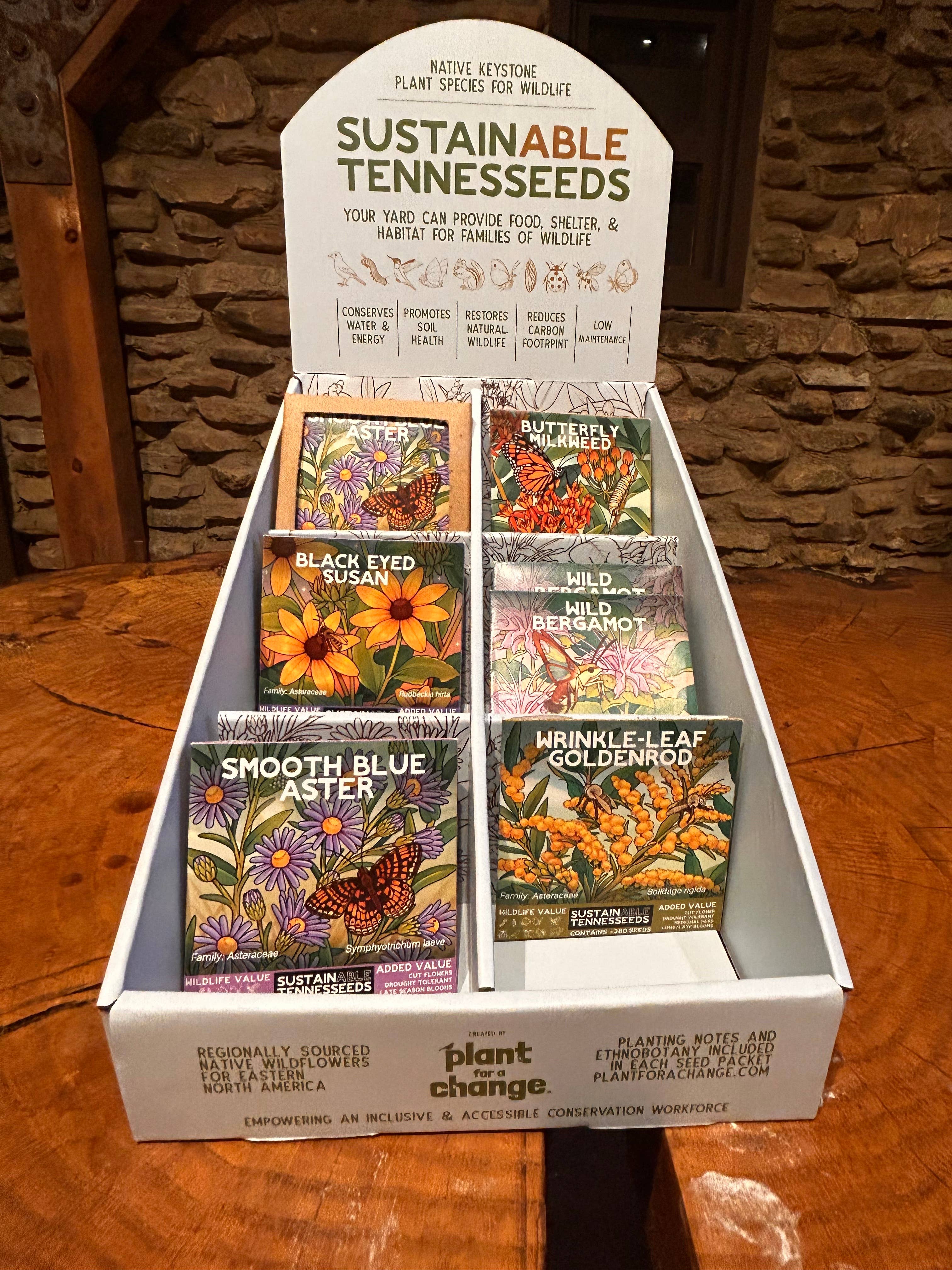 Plant for a Change – wholesale Skyltningsförpackning – Plant for a Change SustainAble TennesSeeds Naturliga nyckelväxtfrön för vilda djur - Utställningsställ5