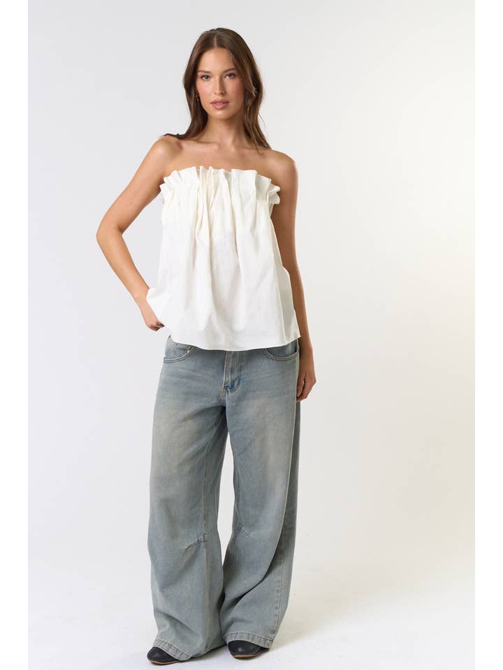 OFF WHITE ILT5239 Pintuck Pleated Tube Top for wholesale on Faire