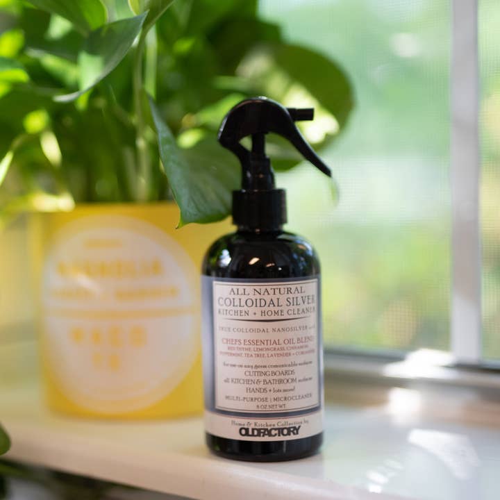 Colloidal Silver Kitchen & Home Spray Cleaner + Use on hands for wholesale by Old Factory Soap + Parousia Perfumes
