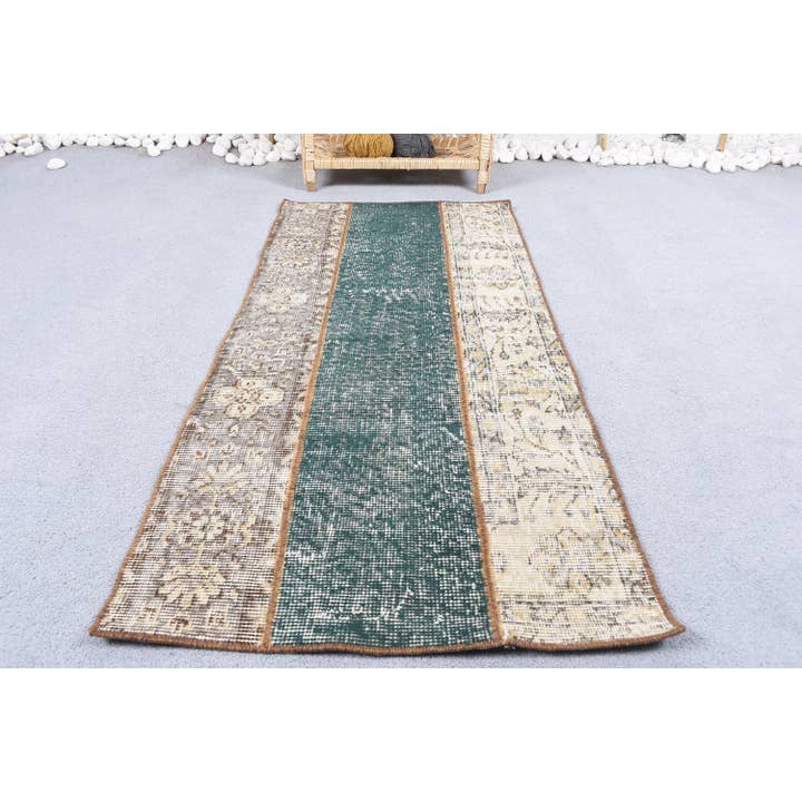 The Loom Wholesale – wholesale Mattdyna – Vintage randig ullmatta - handgjord grön/beige