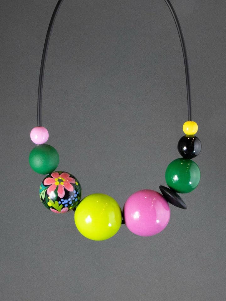 Multicolor Flower Wooden Necklace for wholesale by Gannwood