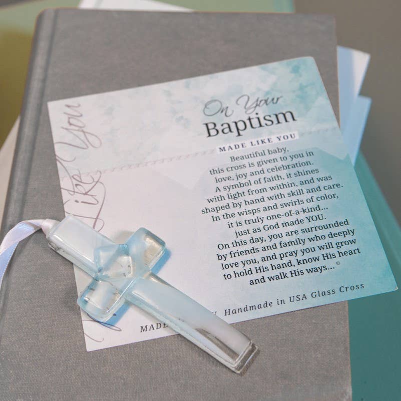 The Grandparent Gift Co. Inc. - Wholesale Ornament - Kids & Baby - Baby Baptism Gift USA Handmade Glass Cross Keepsake 44022