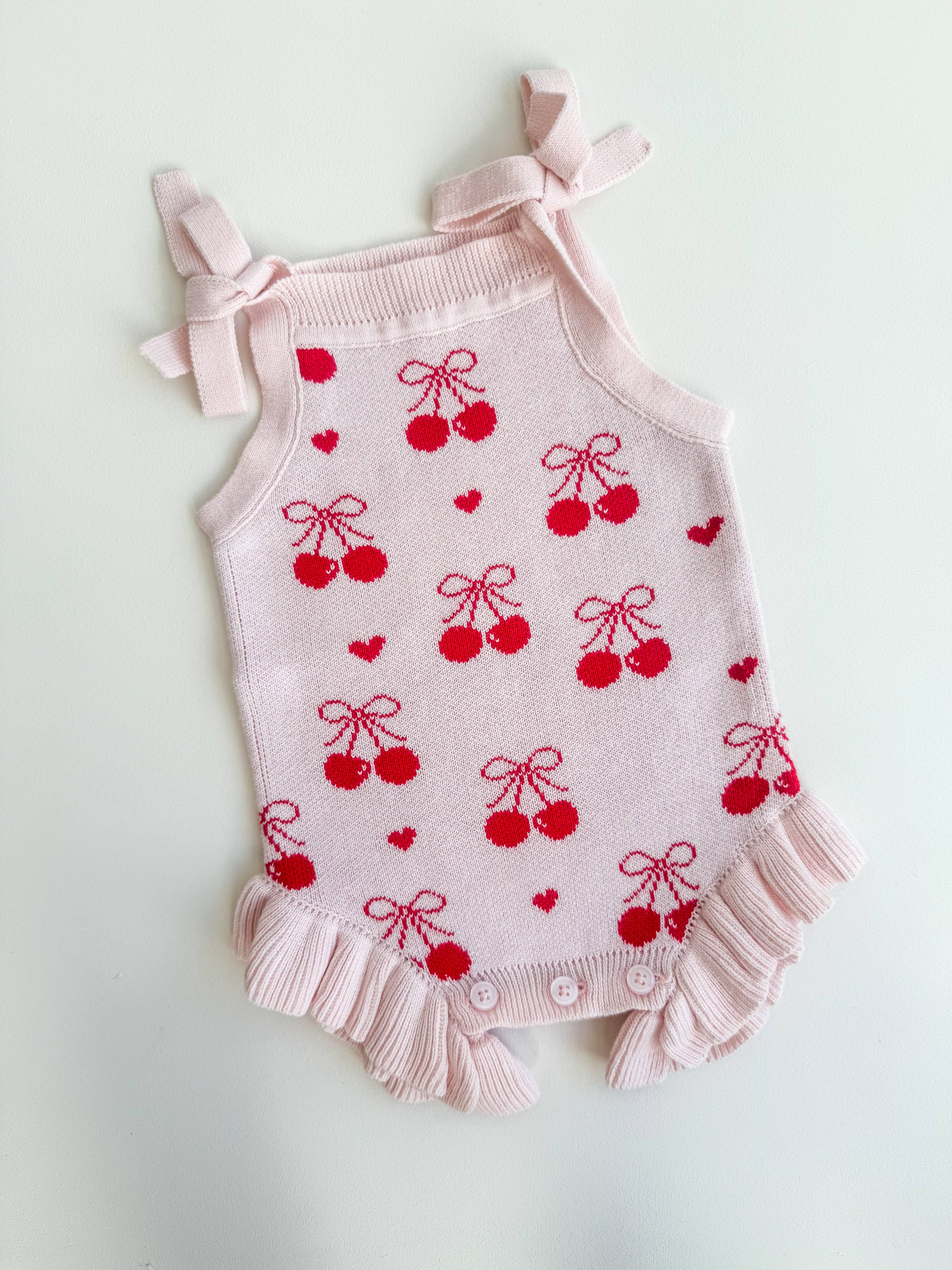 Petite + Co - Wholesale Security/Cuddle Blanket - Baby - SUMMER CHERRY HEART BOW FRILL ROMPER2