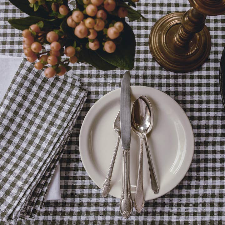 Heirloomed Collection - Wholesale Dinner & Cloth Napkin - Linen Dinner Napkin - Woven Mini Gingham in Olive1
