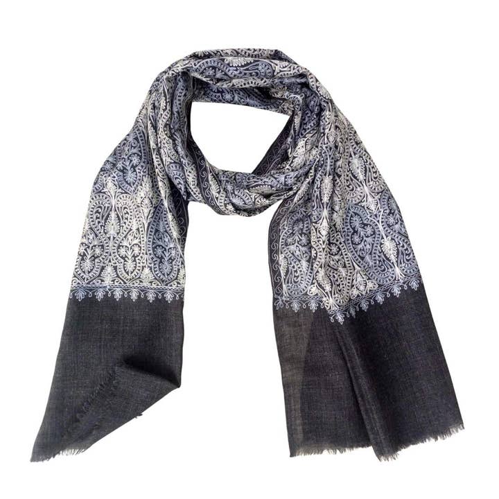 Namaskar Australia - Wholesale Scarf - Women's - Ajrakh Embroidered Merino Wool Designer Scarf