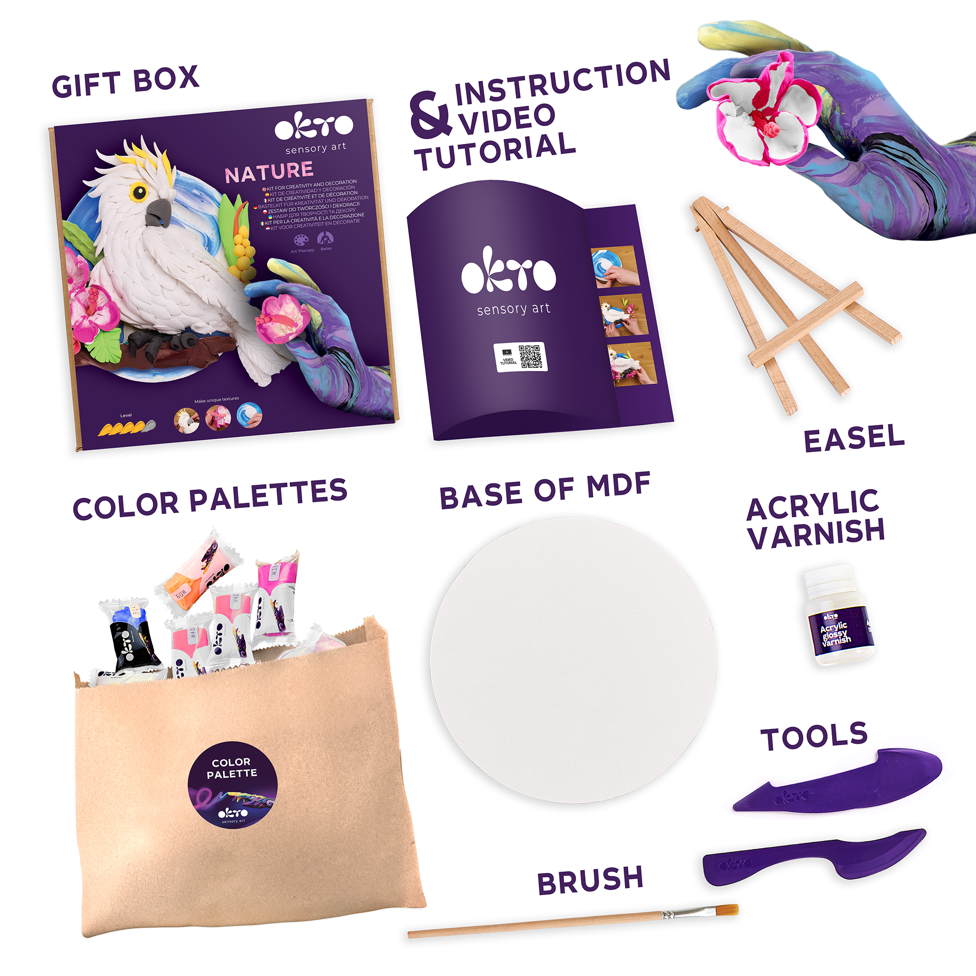 Fainotoys – Kit de artesanato DIY por atacado – Kit de Pintura 3D com Argila de Secagem ao Ar OKTO – Cacatua 3D (29 x 29 cm)2