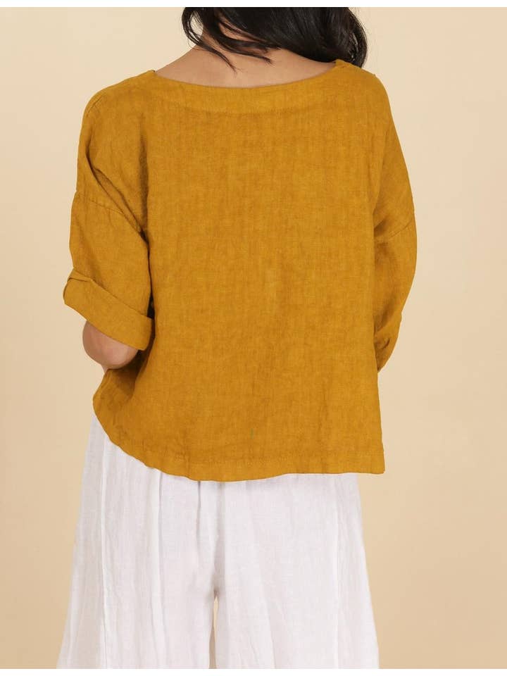 la maison des fibres naturelles - Wholesale Blouse - Women's - Round neck linen top 659005 100% linen
