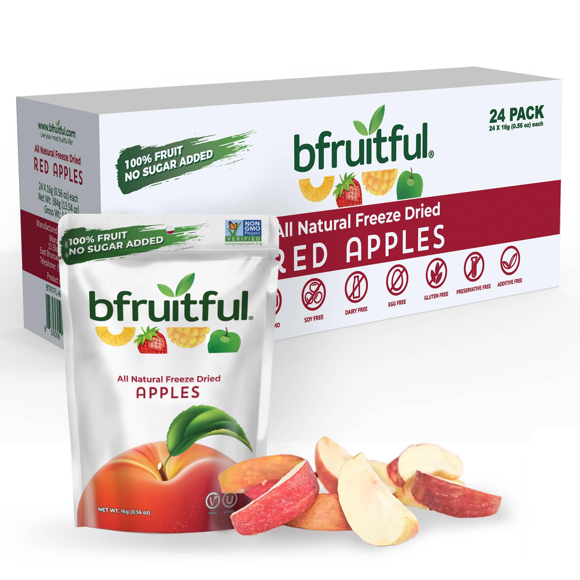bfruitful - Wholesale Dried/Dehydrated Fruit - Freeze Dried Red Apples (24 Pack)1