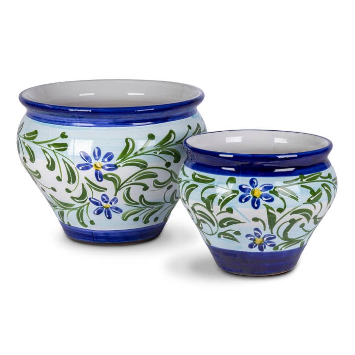 The Gerson Companies - Wholesale Plant Pot - S/2 Spanish Hand Painted Ceramic Pots, Lg is 16.6"D, 6 Asst
