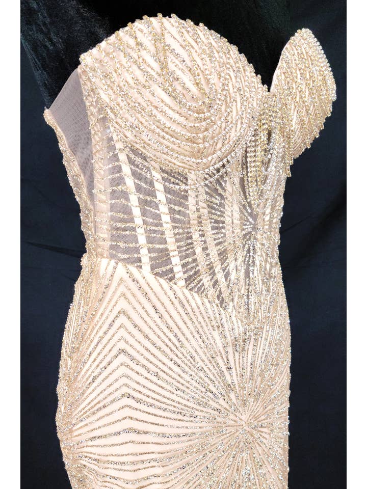 Chicas - Wholesale Gown - Women's - Long sparkling mermaid dress with hanging jewels CF00144