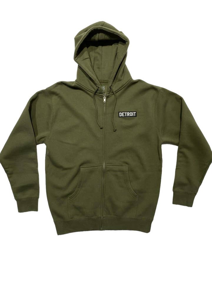 Ink Detroit Full Zip Premium Heavyweight Hoodie - Military Green for wholesale by Ink Detroit