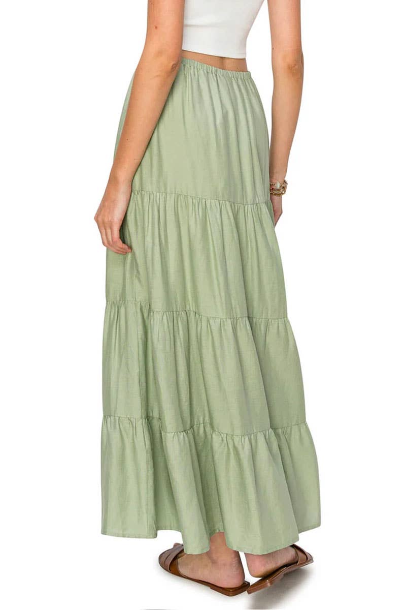 Cali1850 - Wholesale Skirt - Women's - CALI1850 FLOWY TIERED MAXI LINEN SKIRT / 52454JLN6529