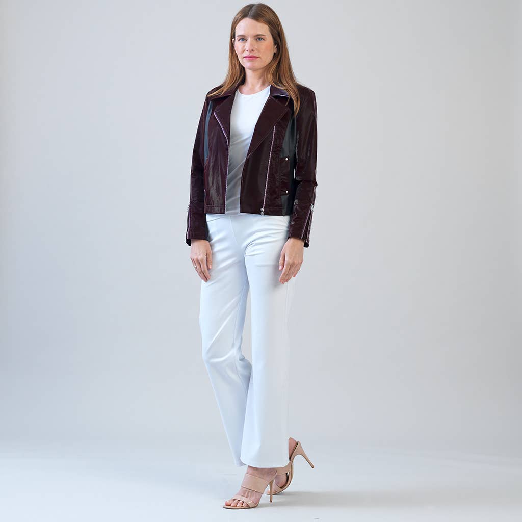 Clara Sunwoo - Wholesale Leather Jacket - Women's - JK225H -Vinyl, Liquid Leather ™ Panel Zip Cuff Pocket Jacket14