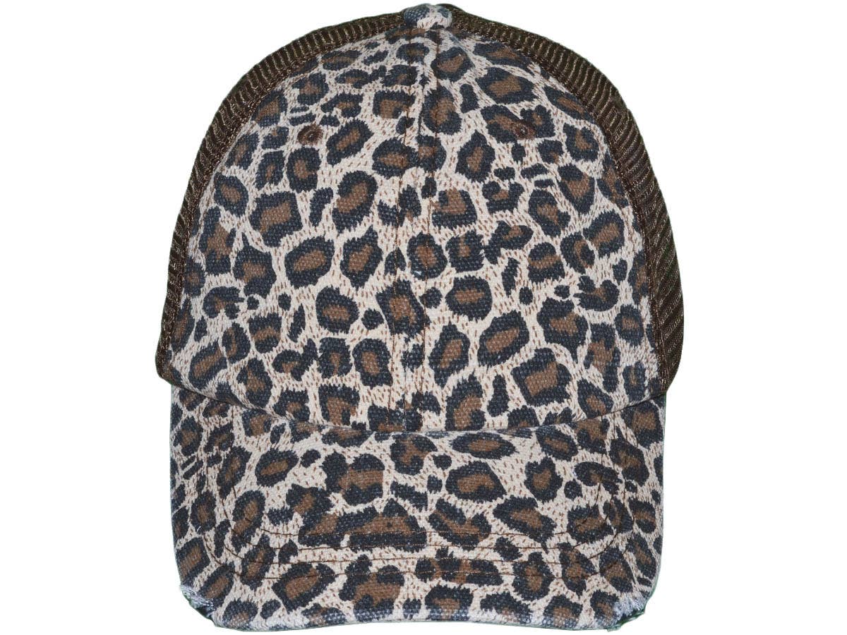 Buck Wholesale - Vendita all'ingrosso Cappello per coda di cavallo - Donna - Cappelli da camionista leopardati a coda di cavallo - Morbidi non strutturati, vintage5