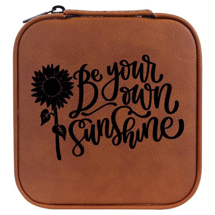 Be Your Own Sunshine Travel Leatherette Jewelry Box - Brown for wholesale by The Purple Chickadee