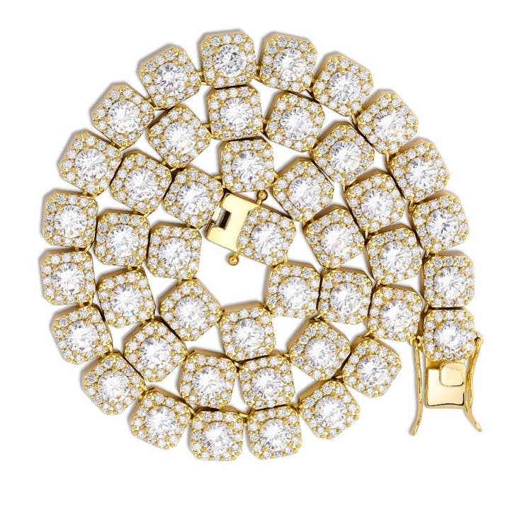 Drip Culture - Wholesale Link & Chain Necklace - 10mm 18k Gold Diamond Clustered Tennis Chain6