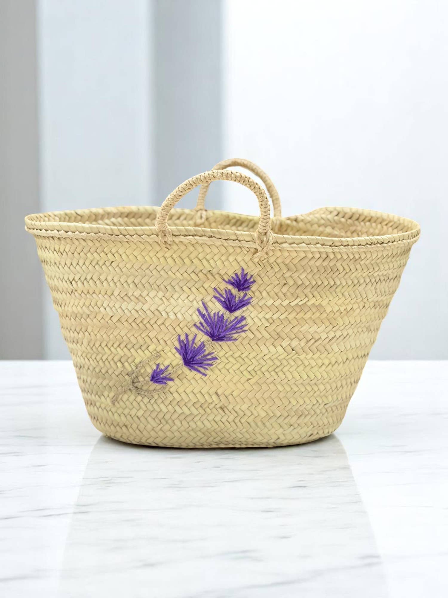 Gran Wholesale - Wholesale Beach Bag - Moroccan Straw Tote with Lavender Embroidery0