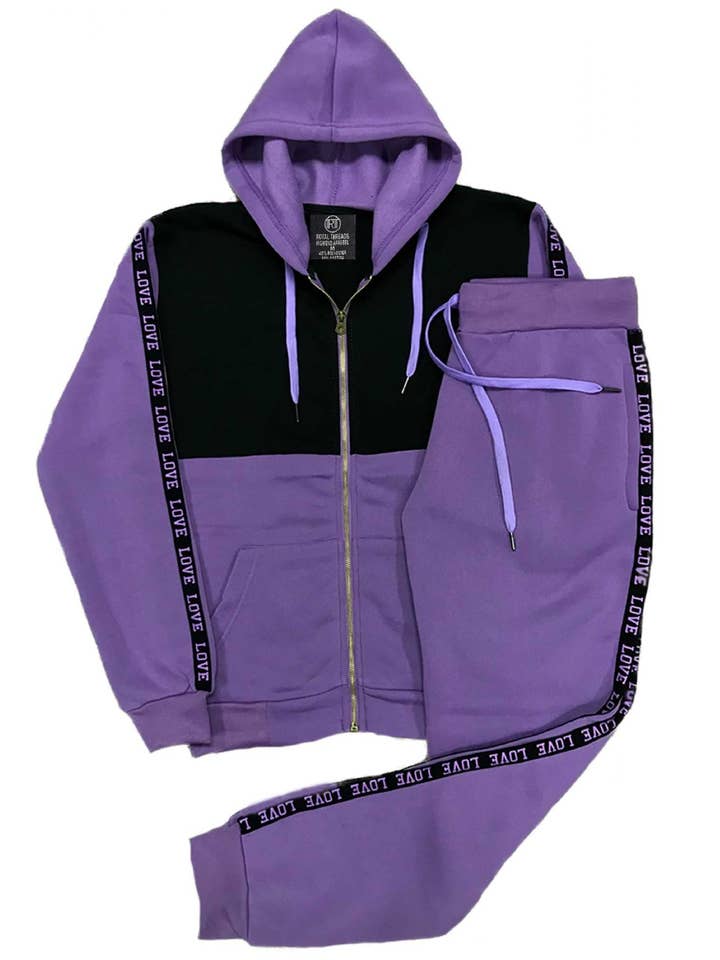 Women's 2-Piece Stripe Fleece Sweatsuit: Jacket & Joggers for wholesale by Royal Threads