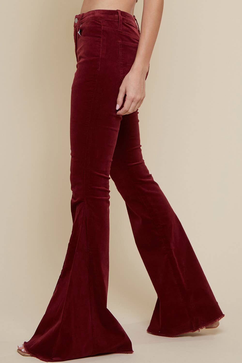 Saints &amp; Hearts - Wholesale Pants - Women&#x27;s - SIP6144A WINE SOFT CORDUROY FLARES WITH DISTRESSED HEM1