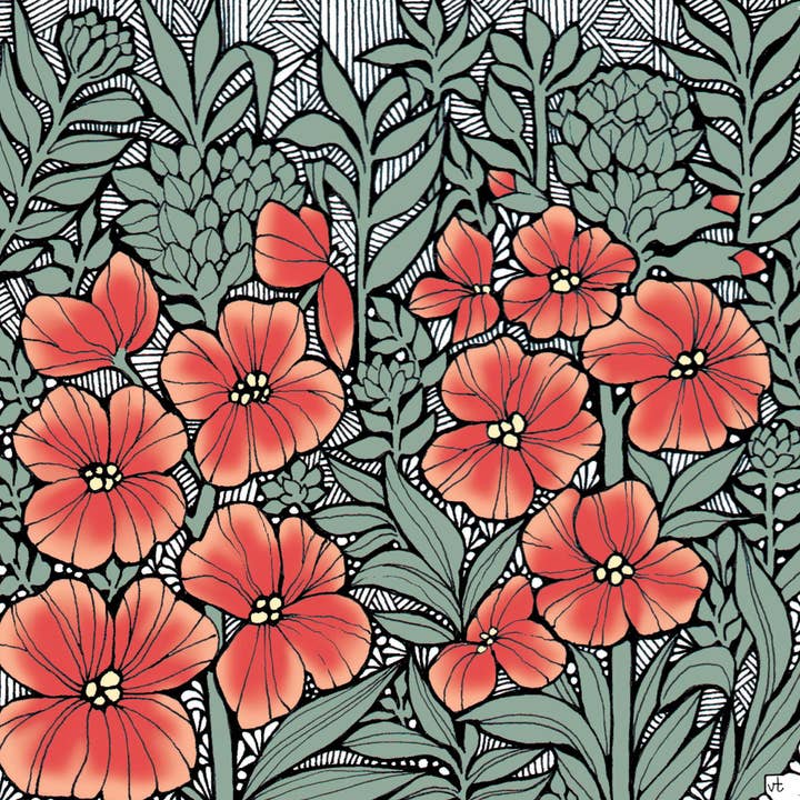 Alff a Bet Design – wholesale Everyday greeting card – Red Wallflowers