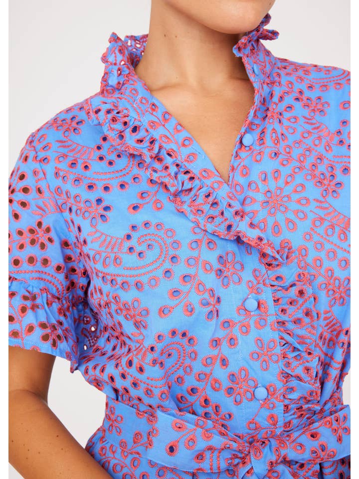 Katie Dress Blue and Pink Jasmine Eyelet for wholesale on Faire2