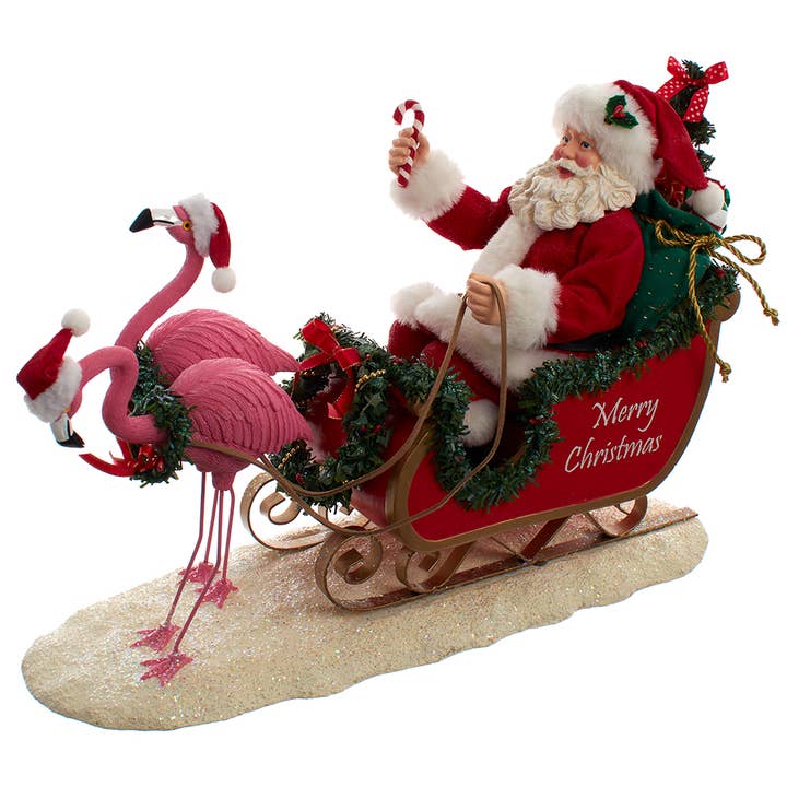 Kurt S. Adler, Inc. - Wholesale Christmas Decoration - 10"FLAMINGOS PULLING SANTA SLEIGH