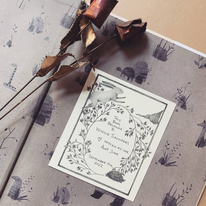 Tortoise & The Hare Bookplate Sticker for wholesale by Lost Fern Goods