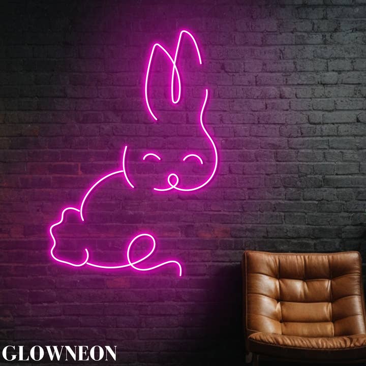 Kaninminimalistisk led linjekunst, gave til barn, kaninindretning for engroshandel hos Glow Neon