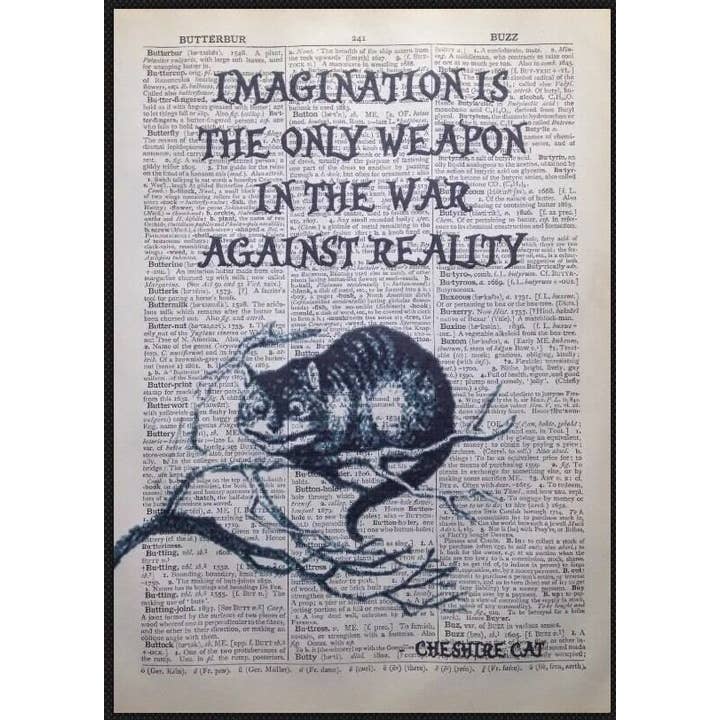 Impresión del diccionario del gato de Cheshire de Alicia en el país para venta al por mayor de Parksmoonprints