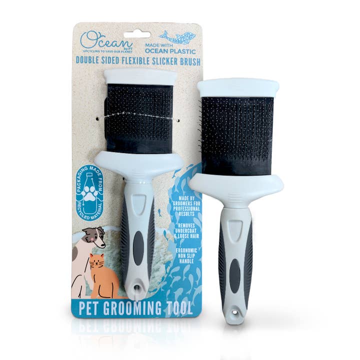Precious Tails - Wholesale Pet Brush - Cat/Dog - Ocean Plastic by PT Double-Sided Flexible Slicker Brush 14