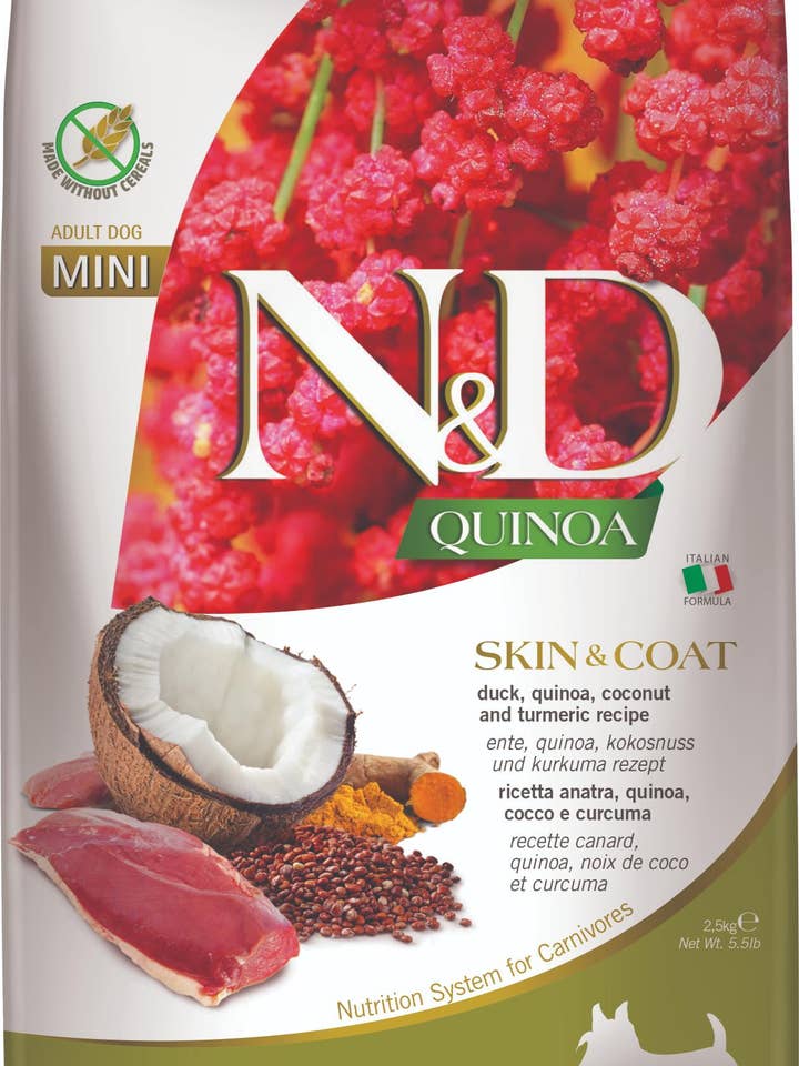 N&D Quinoa Skin & Coat Adult Mini Duck 2.5 kg. for wholesale by Finest Petfoods