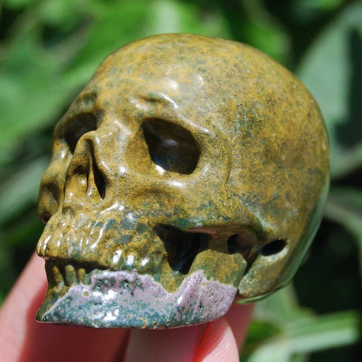 2in Ocean Jasper Carved Crystal Skull for wholesale by Caspar Curiosities
