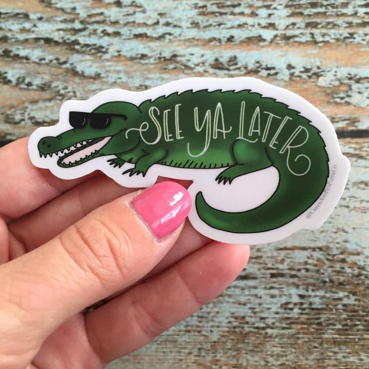 See Ya Later Alligator, vinyl waterbottle sticker, pun decal for wholesale by Cheek and Pen Paper Co