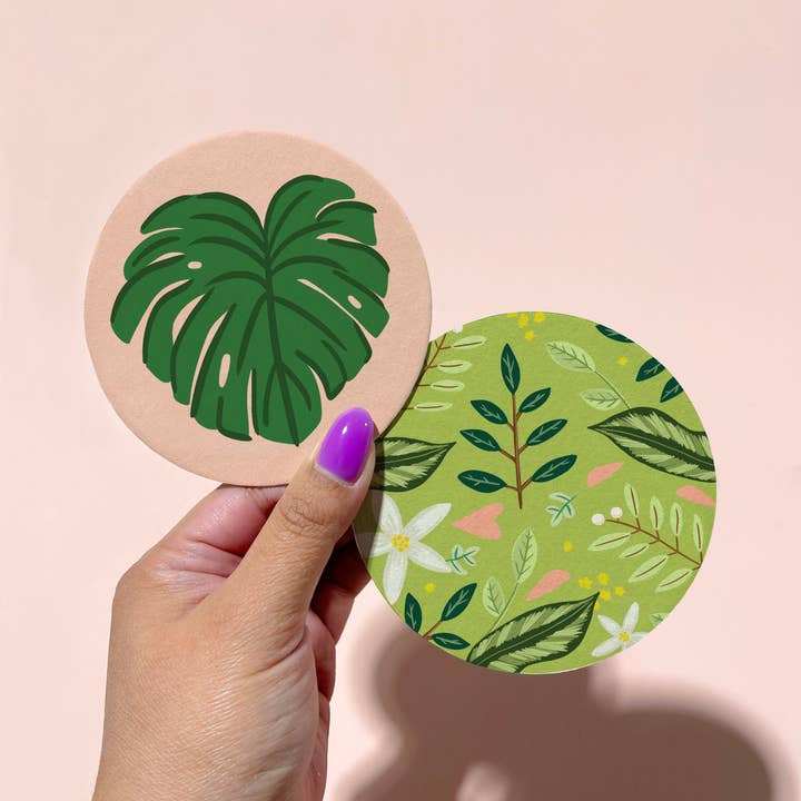 Set di 4 sottobicchieri bifacciali Monstera Leaves per la vendita all'ingrosso da parte di Bloomwolf Studio