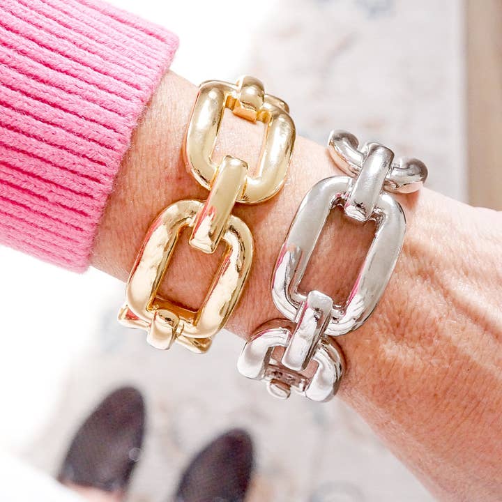 PennyLine inc - Wholesale Bangle Bracelet - Chunky Chain Statement Stretchy Bangle Bracelet in gold or silver tone2