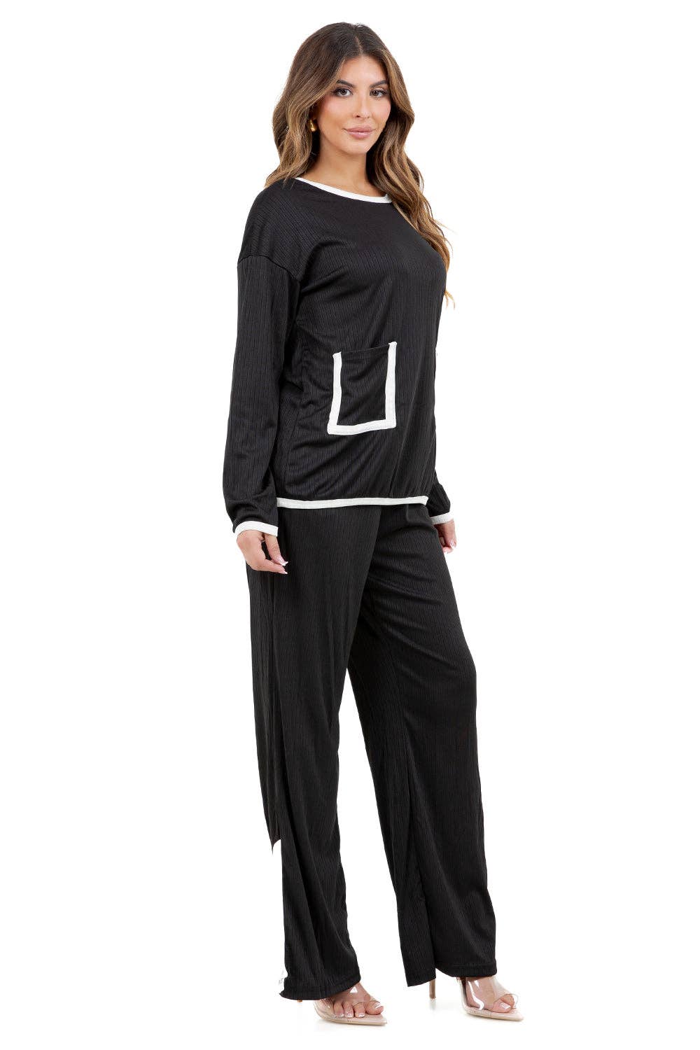 Black WOMEN FASHION TWO PIECE CASUAL PANT SET for wholesale on Faire3