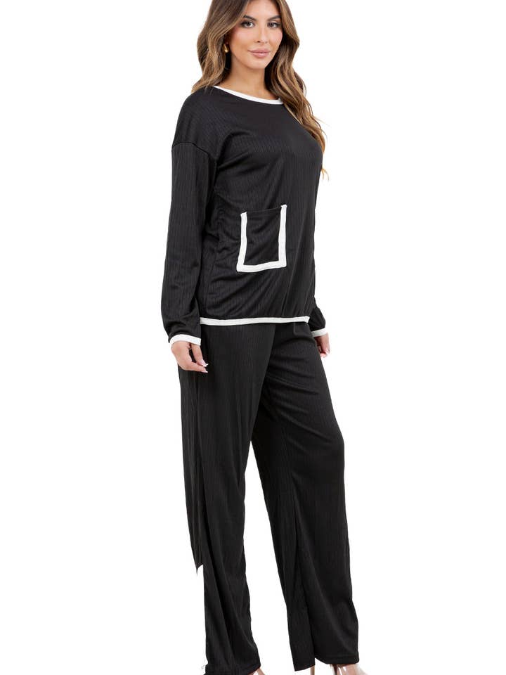 Negro CONJUNTO CASUAL DE DOS PIEZAS DE PANTALÓN PARA MUJERES de venta al por mayor en Faire3