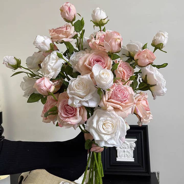 Sweet Home Deco - Wholesale Artificial Flowers - 21''T Faux Dried Look Silk Rose Flower Stem, Artificial Rose