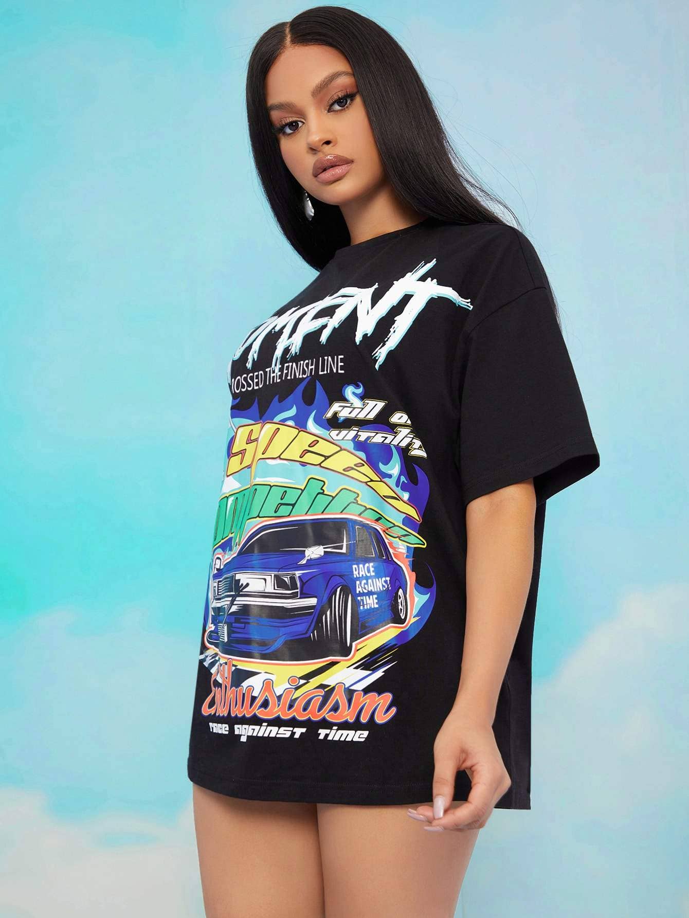 Fashion Combination – Großhandel Bluse – Damen – Coolane Brief- & Auto-Print-T-Shirt6